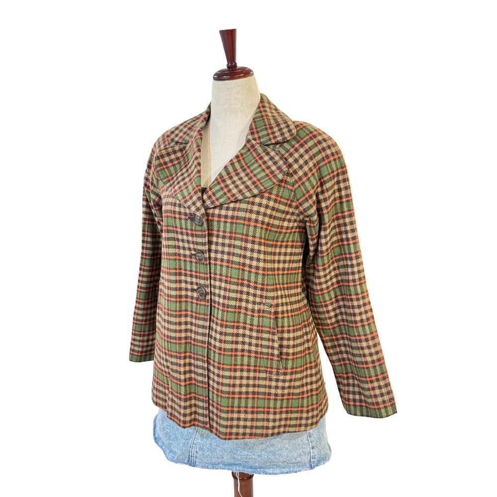 Vintage Pendleton Plaid Wool Button Up Jacket Orange Green Brown Size 10 - Picture 12 of 12